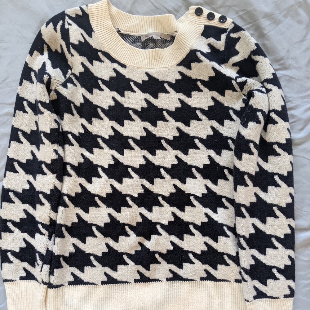 Gap Navy Wool Blend Houndstooth Sweater